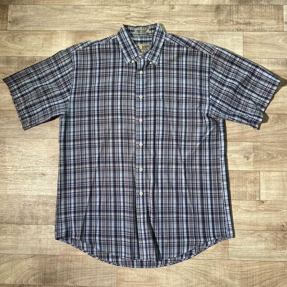 Sun River Blue Plaid Button Up Short Sleeve Shirt Men's Size M